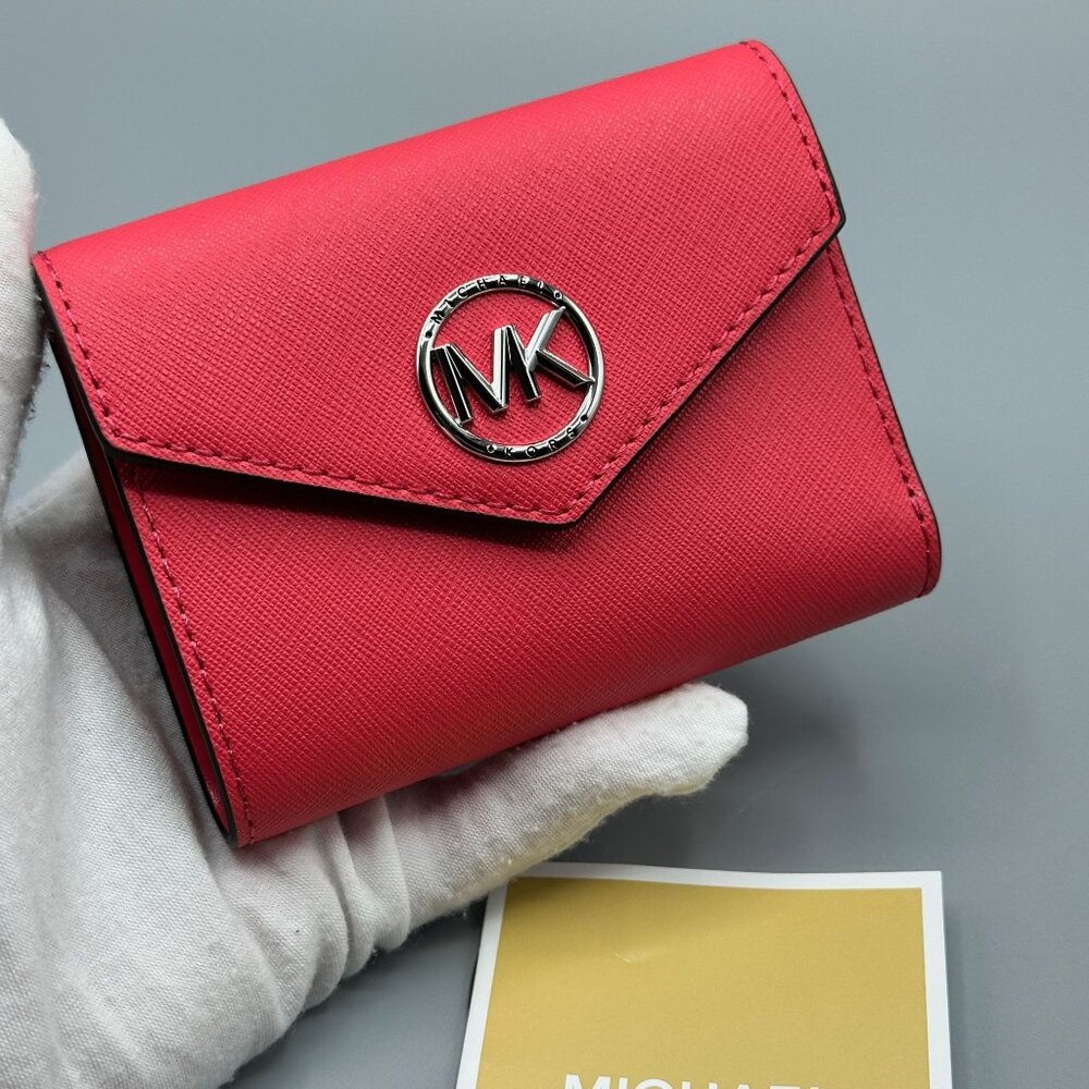 Michael Kors Greenwich Med Envelope Trifold Wallet Geranium Saffiano NWT *READ* - Picture 15 of 16